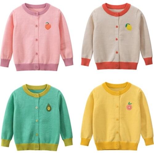 2020 Spring Grils Fruit Print Knit Cardigan Clothing New Kids Childrens Wear Coat Sweater Girl Kids Cardigan O-Neck Casual