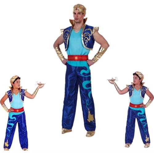 Carnival Adult Kids Aladdin Lamp Cosplay Costumes Anime Magic Lamp Role-play Clothing Father Son Arabic Arab Prince Knight Suit