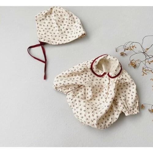 2020 new baby girls floral with hat romper autumn cotton fashion babys jumpsuit 6-24 month YQ713