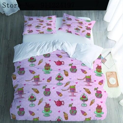 Pink Background Bedding Set Adult Duvet Cover Bedroom Comforter Sets Single Double Queen King Size Ice Cream Quilt Cover