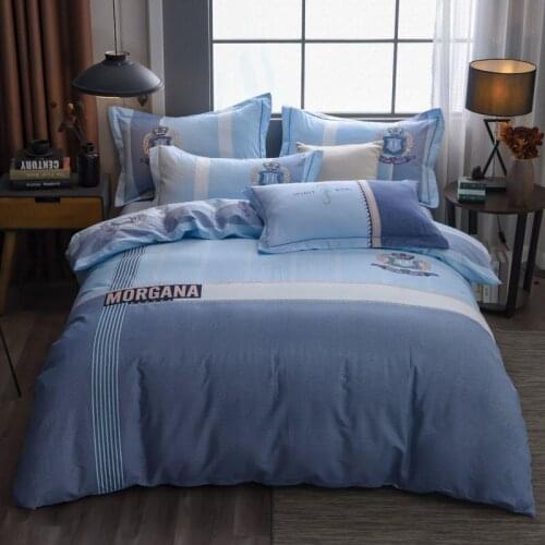 Bedding set Blue series cotton 133x72 high count and high density printed European bed sheet quilt cover pillowcase Cotton