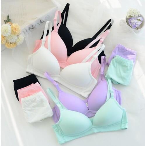 Solid Cotton Bra Set/2PCS Ladies Women Sexy Backless Underwear Set V-neck Brassiere Wireless Bralette Panties Suit 5 Color