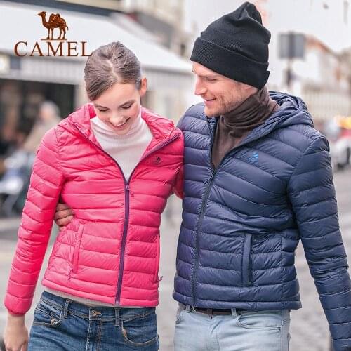 CAMEL White Duck Down Short Jacket Northface Goose Coat Hooded Women Men Ultra-Light Warm Parka Plus-Size