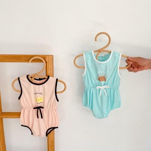 Summer baby sun printed vest men and women clothing cotton sleeveless conjoined baby climb clothes