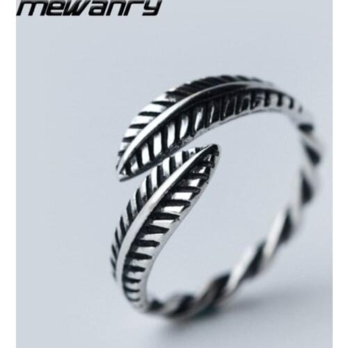 Mewanry 925 Sterling Silver Couples Rings New Trendy Simple Elegant Feather Vintage Punk Party Jewelry Birthday Gifts Wholesale