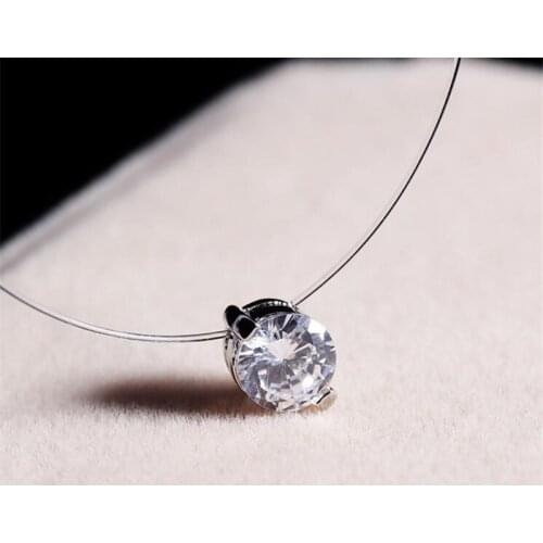 Fashion Silver Color Dazzling Zircon Pendants Necklace Transparent Invisible Fishing Line Clavicle Chain Choker Necklace Jewelry