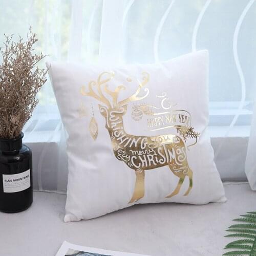 New bronzing Christmas pillowcase family Christmas decoration super soft velvet bedroom sofa cushion decorative cushion cover