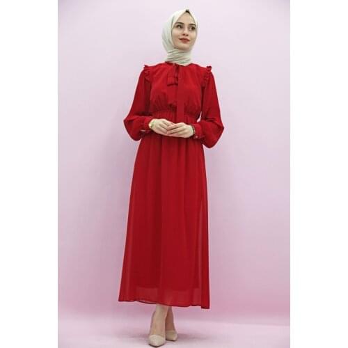 New Season Summer Trend Muslim Dress Sleeves Piliseli Hijab Dress Red