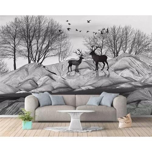 Beibehang Wallpaper custom 3D Nordic minimalist Montenegro big tree flying bird elk photo mural wall living room wall