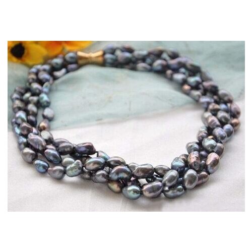 4row 17" 13mm black BAROQUE FRESHWATER PEARL NECKLACE