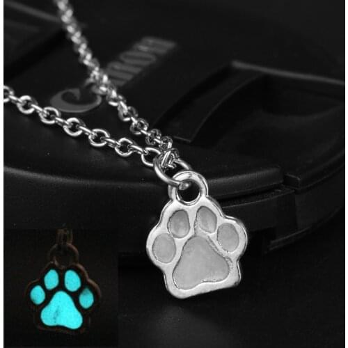 Creative Accessories Luminous Necklace Animal Pets Cat and Dog Paw Print Pendants Necklace Link Chain Choker Necklace