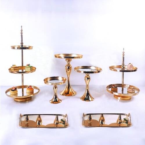 7-17pcs new arrive Wedding Cake Stand Set Gold Mirror Metal Cupcake Beautiful Tray Dessert Display Decoration Tools