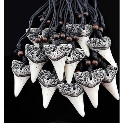 10pcs Real Teeth Yak Bone Wood beads Tooth Amulet Charm Pendant Necklace Wax Cord