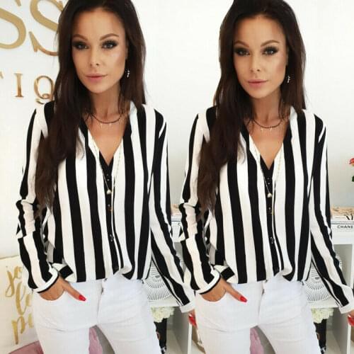 Meihuida Women Sexy V-Neck Striped Blouses Fashion Hot Sale Elegant Button Shirts OL Casual Loose Shirts Tops