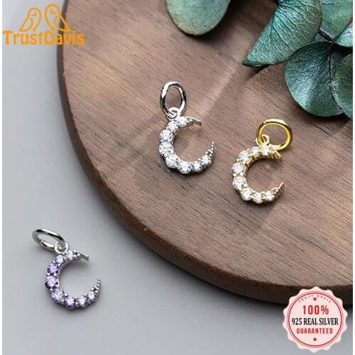 TrustDavis Real 925 Sterling Silver Fashion Sweet Moon CZ Charm Pendant Handmade DIY Accessories Fine Jewelry Wholesale HY113