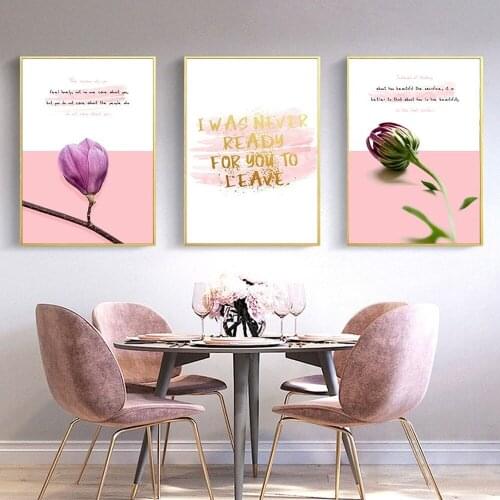Nordic Minimalist Small Fresh Plant Canvas Painting Pink Flowers Poster Warm Living Room Cafe Aesthetic Wall Decoration Picture