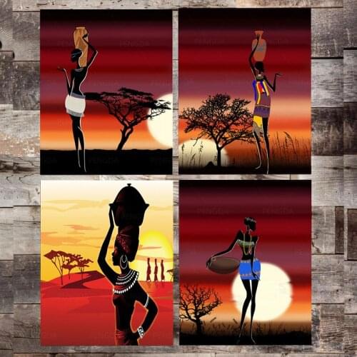 Sunrise Glow African Woman Canvas Painting Modern Abstract Poster and Print Modular Pictures for Living Room Home Decoration
