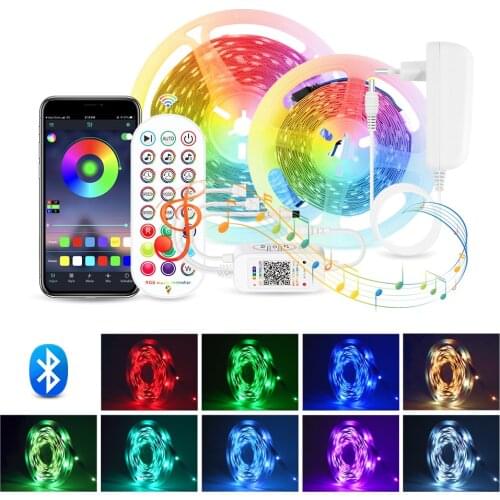 Led Strip Lights Bluetooth RGB 5050 Led Light Mic Music Control Tape Ribbon Diode With 24Key Remote 5M 10M 15M 20M