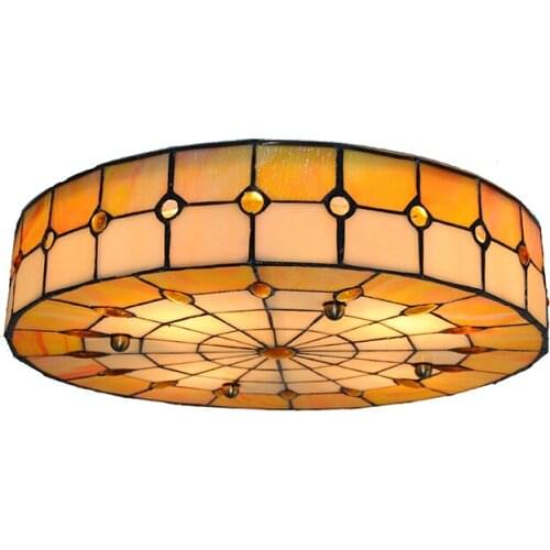 Tiffany Classic Style White & Orange Stained Glass Suspension Ceiling Lamp Mediterranean 3 Lights Flsh Mount Light Lighting C263