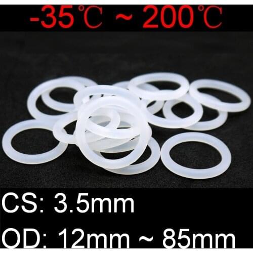 50pcs VMQ O Ring Seal Gasket Thickness CS 3.5mm OD 12~85mm Silicone Rubber Insulated Waterproof Washer Round Shape White Nontoxi
