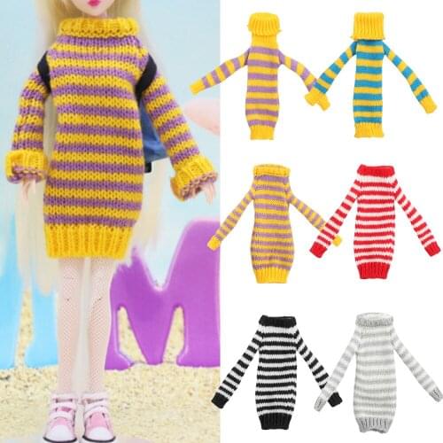 1PC Stripe Handmade Mini Knitted Coat Doll Sweater Skirt For 1/6 Barbie Doll Clothes Accessories Casual Dress Dressing Kids Toys
