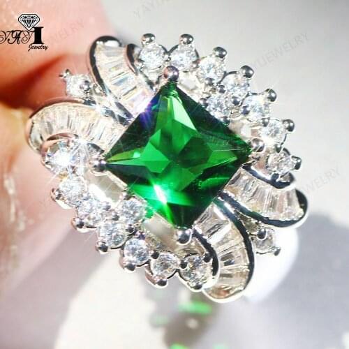 YaYI Jewelry Fashion Princess Cut 8.6CT Green Zircon Silver Color Engagement Rings wedding Lover Rings Party Rings 1160