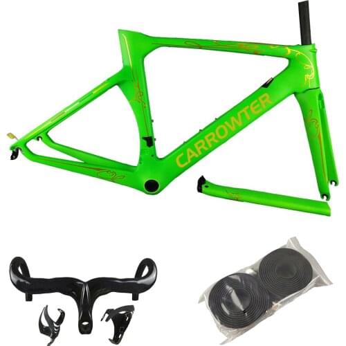 2021 Green Glossy Concept Road Frame Carbon Road Bike Frames Bicycle Frameset + Handlebar + Saddle + Water Bottle Cages C64 V3Rs