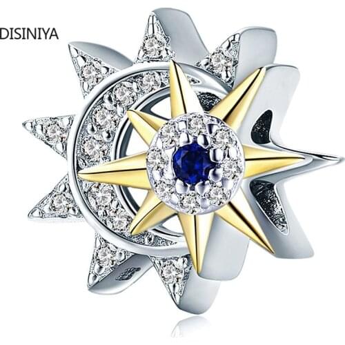 DISINIYA Genuine 925 Sterling Silver Sun Meet Moon Luminous CZ Beads Charms fit for Women Bracelets Luxury DIY Jewelry SCC421137