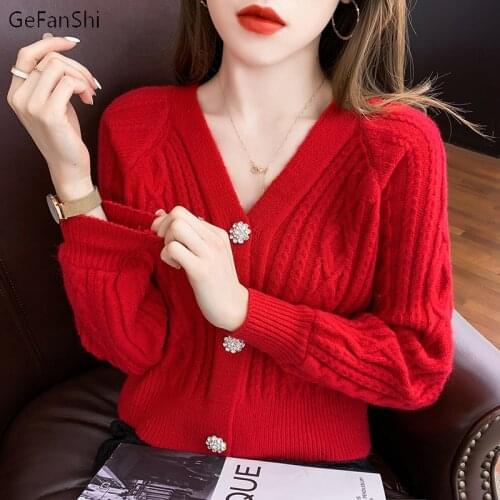 2021 Women Knitting Cardigans Sweater Fashion Autumn Winter V-Neck Long Sleeve Casual Button Solid Female Bastic Tops Coat