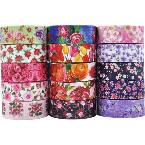 25mm 10yards Cartoon flower Ribbons Thermal transfer Printed grosgrain Wedding Accessories DIY material