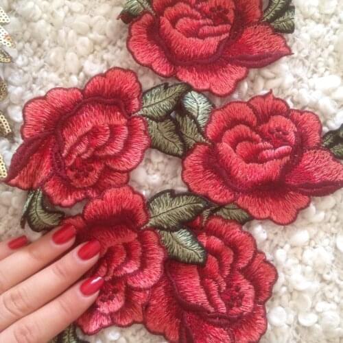 5Pcs Cute Colorful Rose Applique Flowers Patch Embroidered Sew on Clothes Bags Handmade DIY Craft Ornament Fabric Sticker