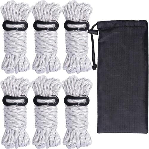 6Pcs Tent Guy Ropes-4mm Reflective Cord Tent Guide Rope with Aluminum Adjuster,for Outdoor Camping Hiking Awning Tents