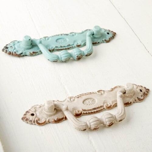 American Antique Double Hole Handle European Pastoral Hanging Ring Knob Mediterranean Retro Furniture Cabinet Drawer Dark Handle