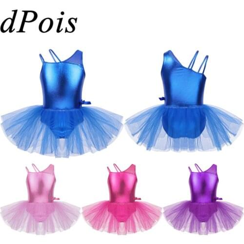 Kids Girls Gym Bowknot Ballet Dance Tutu Dress Sequins Shiny Gymnastics Leotards Ballerina Costume Princess Party Dance Skirt