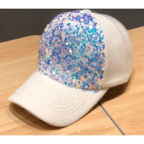RUHAO sequined baseball cap female cotton shiny autumn and winter warm hat casual party hat gift Snapback hip hop hat