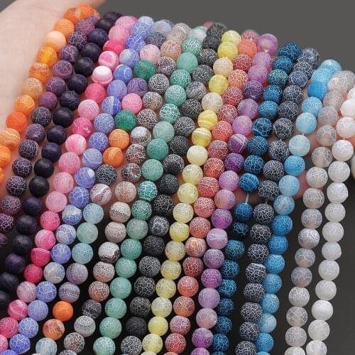 MINHIN Colorful Natural Stone Beads Frosted Cracked Dream Fire Dragon Veins Agates Beads For Jewelry Making 6/8/10mm Size