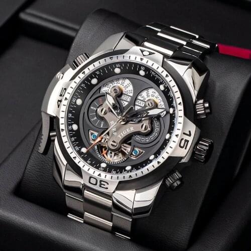Reef Tiger/RT New Stainless Steel Tourbillon Mechanical Automatic Men watches Brand Luxury Waterproof Watches Sapphire Watch men