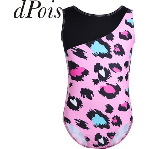 Girls Gymnastics Leotard Sleeveless Leopard Print One-piece Kids Gymnastics Bodysuit Dance Wear Workout Ballet Leotard Jumpsuit