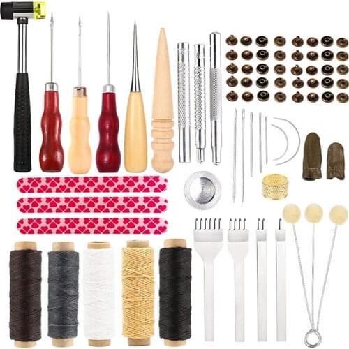LMDZ Leather Working Tools Leather Sewing Repair kit Waxed Thread Cord Prong Punch Snaps and Rivets Kit Hand Sewing Needles