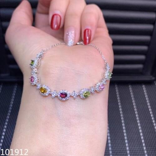 KJJEAXCMY boutique jewelry 925 Silver Natural Tourmaline Gem Goddess Bracelet in Sterling Silver Support Detection