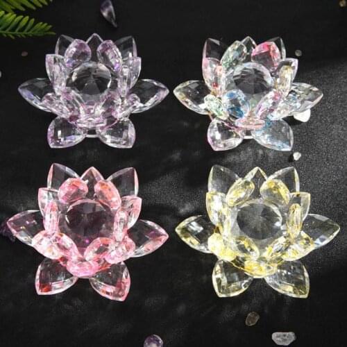 Lotus Crystal Glass Figure Paperweight Ornament Feng Shui Decor Collection Vintage Home Decor Accessories Craft Figurine