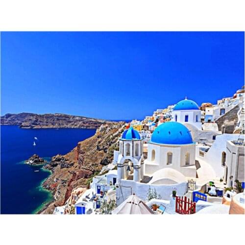 Miaodu 3D Full Square Diamond Painting Town Craft Kit New Arrival Diamond Embroidery Landscape Santorini Mosaic Seaside Wall Art
