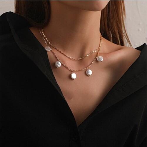 Juorest Fashion Multi Layer Pearl Necklace Women Punk Drop Chain Chocker Necklace Casual Office Lady Baroque Pendants Necklace