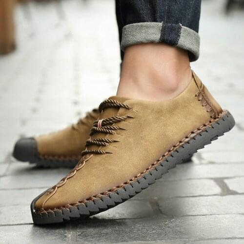 JX72 high quality 2019 new Microfiber Leather Lace-up Business Men Shoes Hand Sewing Comfortable Office Men Flat Casual Shoes