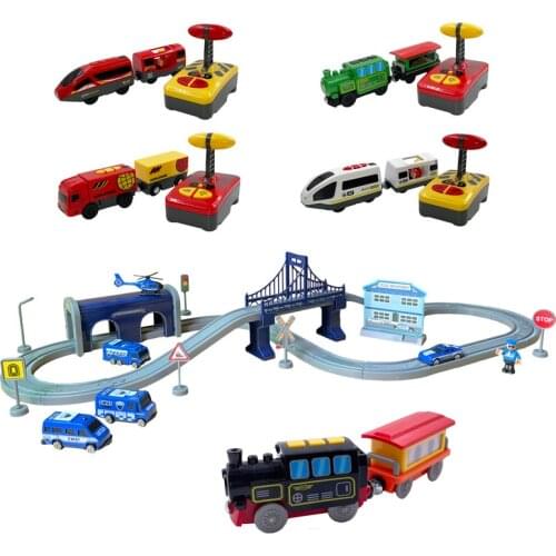 Electric RC Train Plastic Railway Tracks Set Kids Remote Control Model Trains Fit for Wooden Rails Christmas Gift for Children