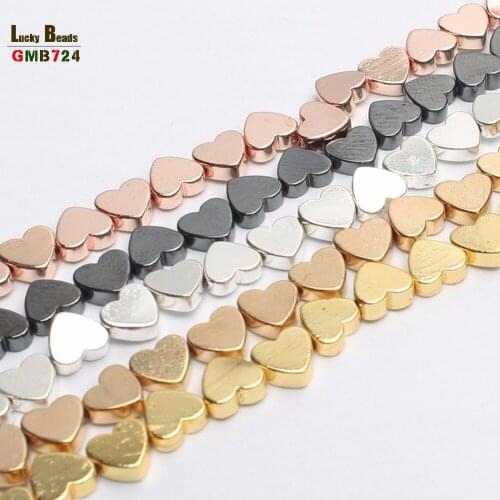 Natural Rose Gold Black Hematite Stone Love Heart Loose Beads for Jewelry Making DIY Bracelet 15'' 5x6mm