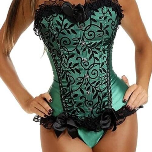 New Sexy three bow Corset Overbust Women lace trim Shaper Corset plant picture shape bustier top Waist Trainer size S-6XL