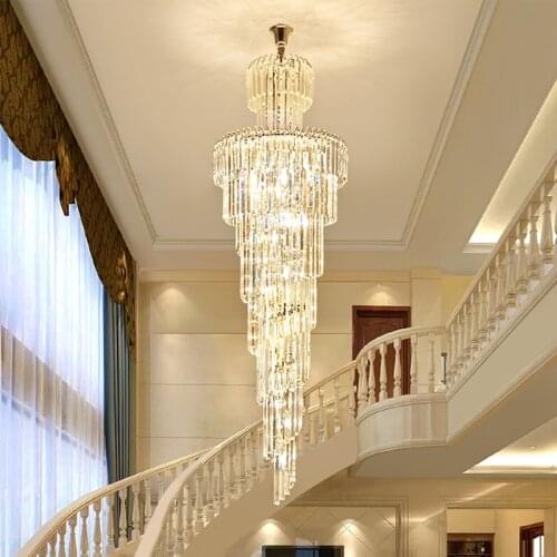 New Design Large Decorative High Ceilings Living Room Pendant Lamp Spiral Long Modern Luxury Crystal Chandelier Pendant Light