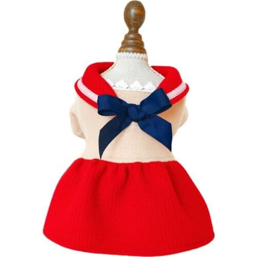 Autumn/Winter Pet Clothes Red Wool Skirt Coat Blue Teddy Warm Dress Bowknot Princess Dog Clothes for Small Dog Puppy Costume