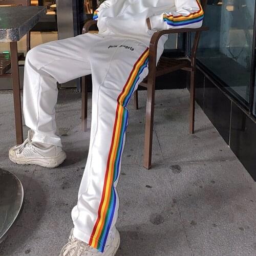Palm Angels rainbow stripes side zipper casual high street straight for men women